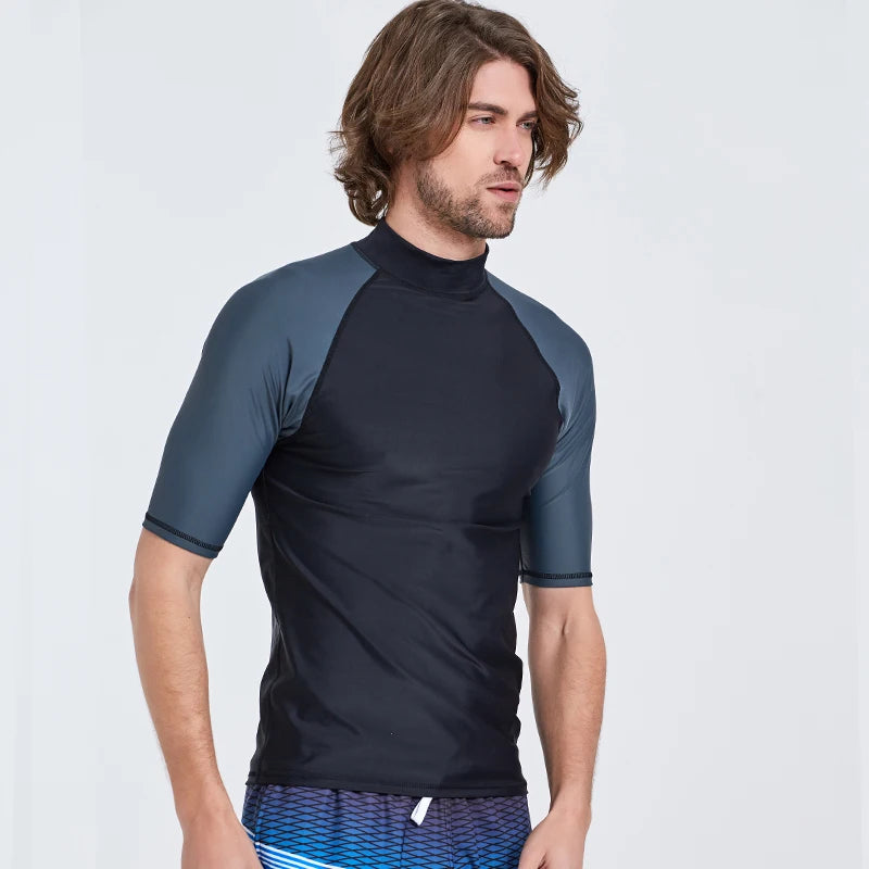 SBART-Surf Rash Guards Top for Men, Lycra Short Sleeve, UPF50 +, Quick Dry Surf-Clothes, Man Swim Kitesurf, Windsurf Dive T-Shir