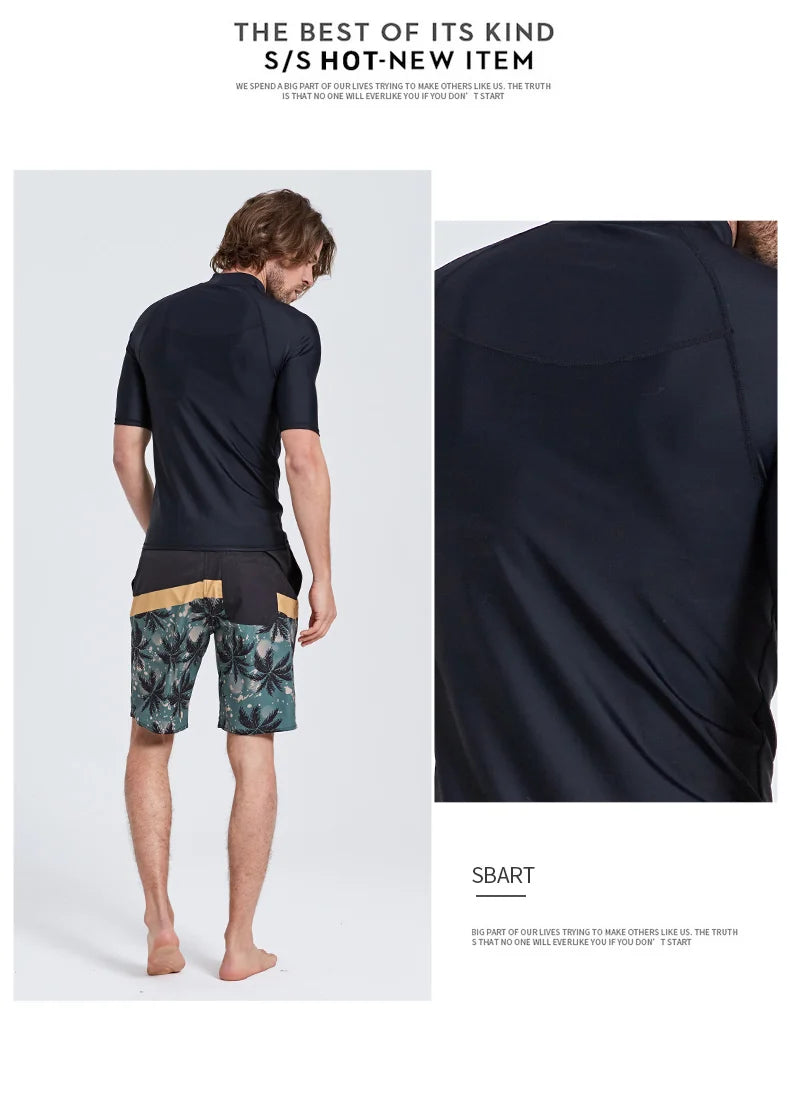 SBART-Surf Rash Guards Top for Men, Lycra Short Sleeve, UPF50 +, Quick Dry Surf-Clothes, Man Swim Kitesurf, Windsurf Dive T-Shir