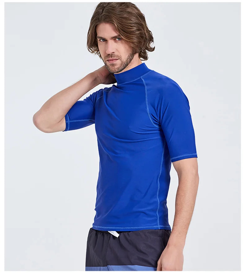 SBART-Surf Rash Guards Top for Men, Lycra Short Sleeve, UPF50 +, Quick Dry Surf-Clothes, Man Swim Kitesurf, Windsurf Dive T-Shir