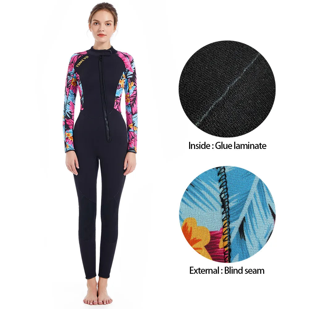 Neoprene impressão wetsuit natação kitesurf 3mm feminino surf equipamento de mergulho subaquático manter quente no inverno caça submarina terno