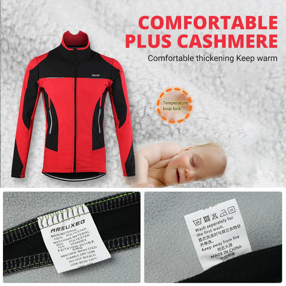 Arsuxeo jaqueta térmica de lã para ciclismo, outono inverno, quente, roupas de bicicleta, à prova de vento, casaco corta-vento, mtb, camisas de bicicleta