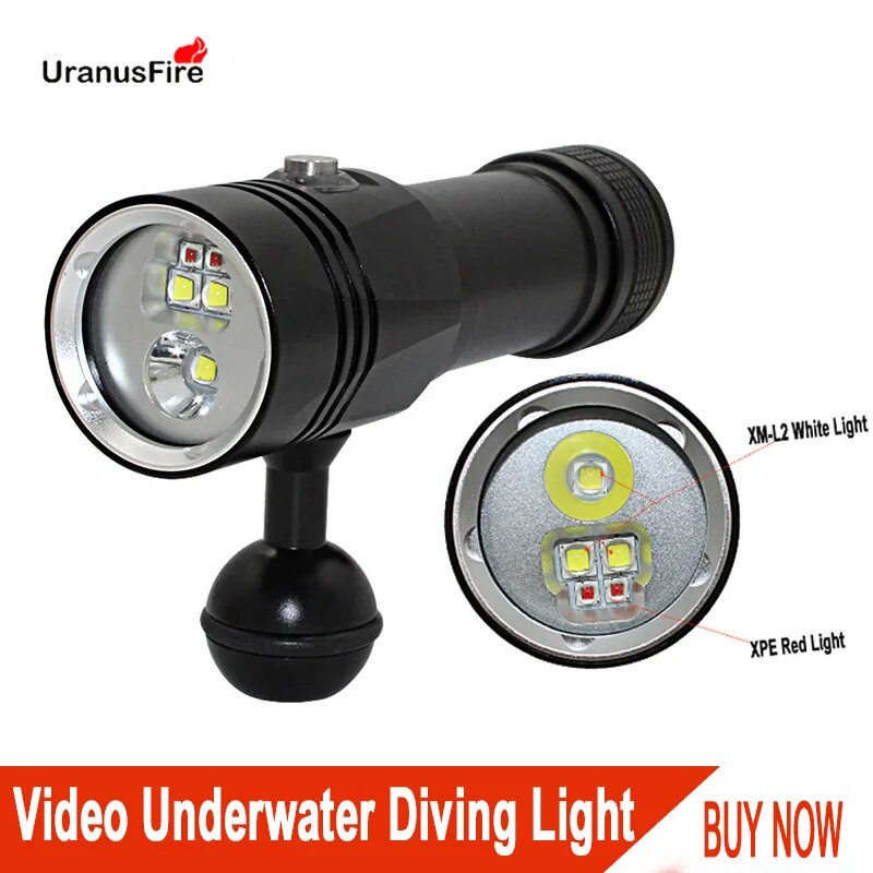 Uranusfire vídeo mergulho luz de preenchimento lâmpada subaquática XM-L2 xpe led 3 modos branco vermelho fotografia tático lanterna tocha mergulho