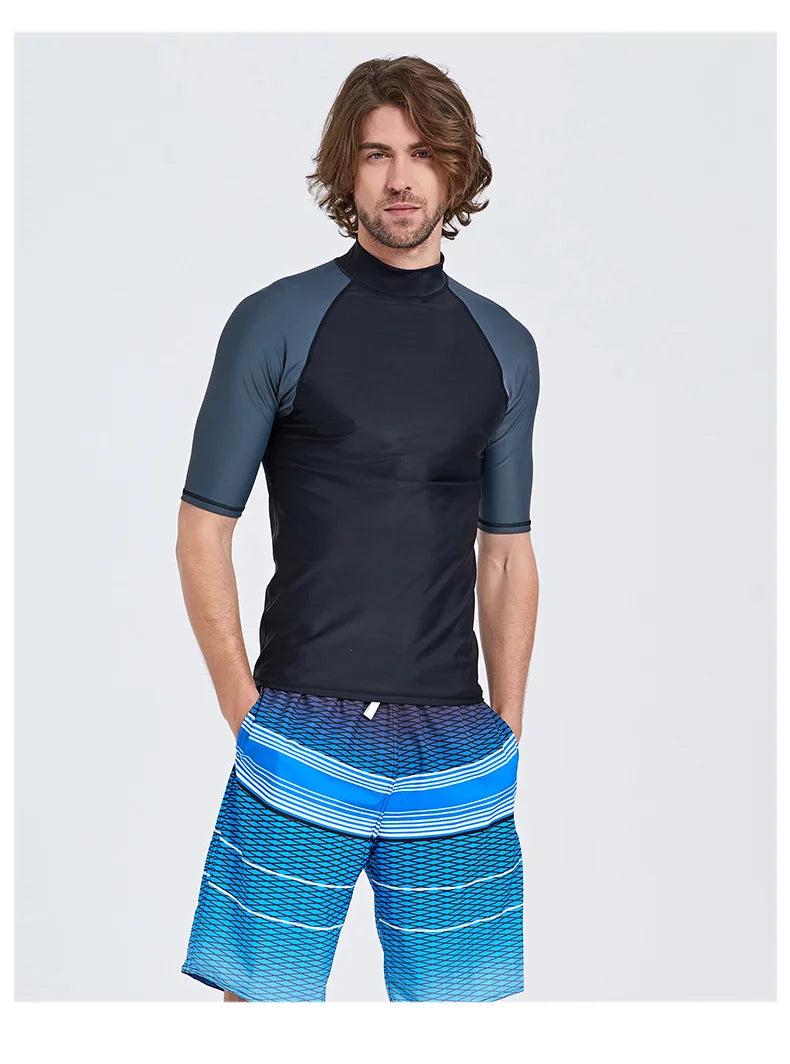 SBART-Surf Rash Guards Top for Men, Lycra Short Sleeve, UPF50 +, Quick Dry Surf-Clothes, Man Swim Kitesurf, Windsurf Dive T-Shir