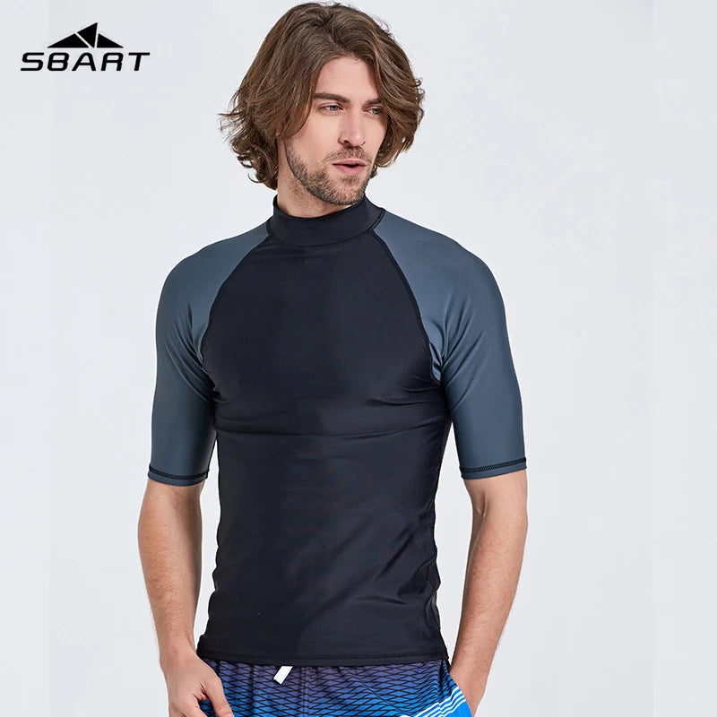 SBART-Surf Rash Guards Top for Men, Lycra Short Sleeve, UPF50 +, Quick Dry Surf-Clothes, Man Swim Kitesurf, Windsurf Dive T-Shir
