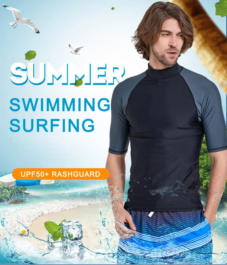 SBART-Surf Rash Guards Top for Men, Lycra Short Sleeve, UPF50 +, Quick Dry Surf-Clothes, Man Swim Kitesurf, Windsurf Dive T-Shir