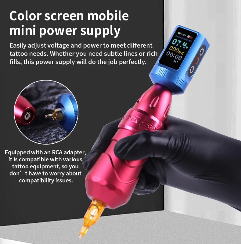 Portable Wireless Tattoo Power Supply with Big Screen Digital Charge Battery-Operated Accessory for Permanent Makeup