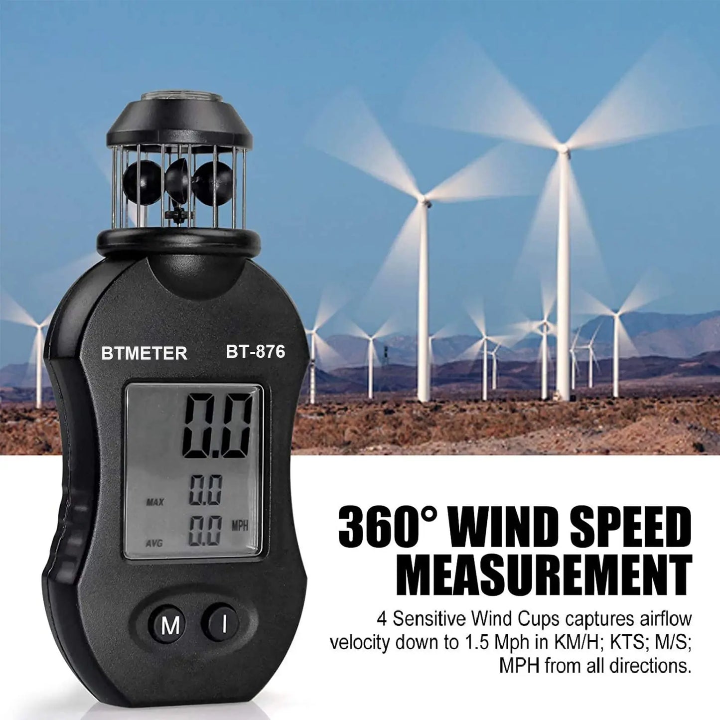 Mini Wind Cup Type Anemometer,Handheld Air Flow Meter for Measuring Air Speed Air Volume for HVAC Vents,Shooting,Boat Sailing
