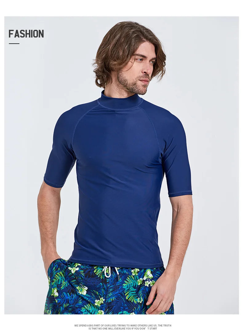 SBART-Surf Rash Guards Top for Men, Lycra Short Sleeve, UPF50 +, Quick Dry Surf-Clothes, Man Swim Kitesurf, Windsurf Dive T-Shir