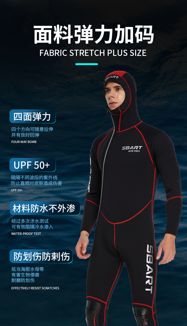 3MM Neoprene Wetsuit Hooded Men Surf Scuba Diving Suit Underwater Fishing Spearfishing Kitesurf Clothing WetSuit Equipment