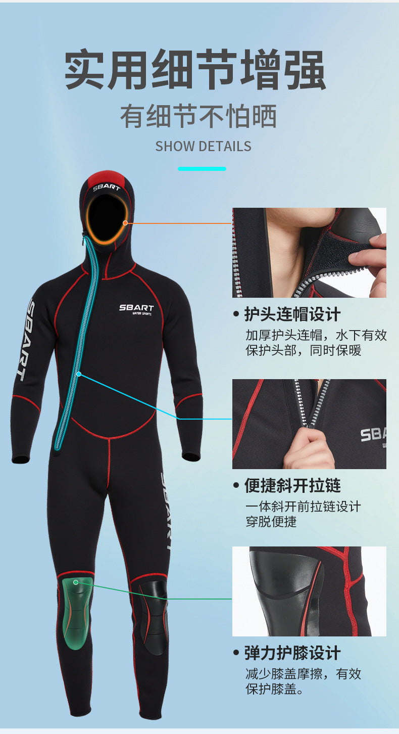 3MM Neoprene Wetsuit Hooded Men Surf Scuba Diving Suit Underwater Fishing Spearfishing Kitesurf Clothing WetSuit Equipment
