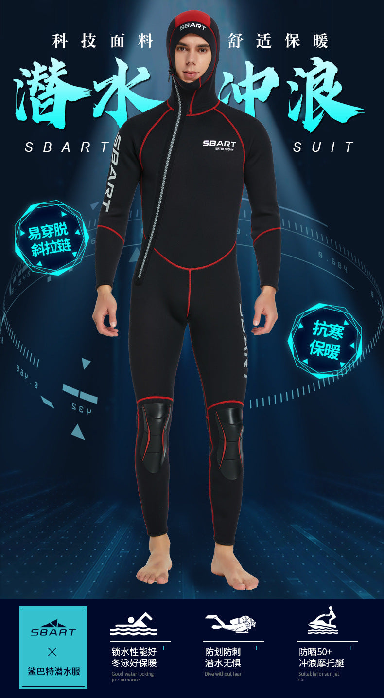 3MM Neoprene Wetsuit Hooded Men Surf Scuba Diving Suit Underwater Fishing Spearfishing Kitesurf Clothing WetSuit Equipment
