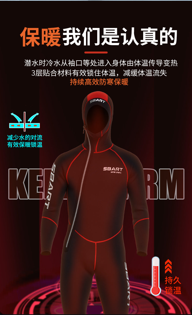 3MM Neoprene Wetsuit Hooded Men Surf Scuba Diving Suit Underwater Fishing Spearfishing Kitesurf Clothing WetSuit Equipment
