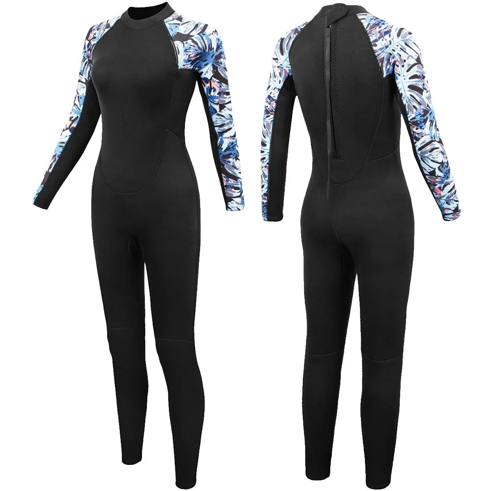 Women Wetsuit 3mm Neoprene One-Piece Diving Suit Swimsuit Keep Warm Long Sleeves Surfing Swimming Diving Kayaking Freediving