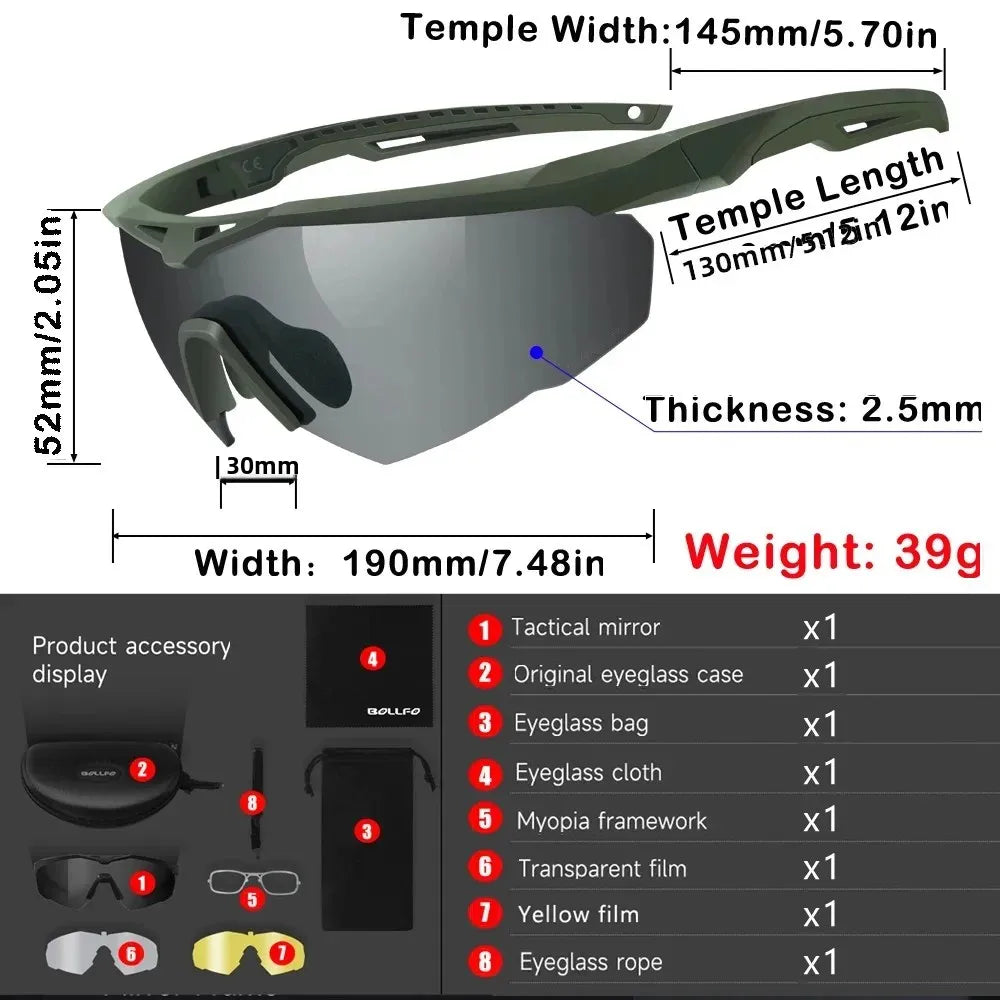 3 Lens Impact-Resistant Shooting Glasses 2.5mm Military Tactical Glasses Anti-Fog Windproof Road Cycling Goggles Antiparras
