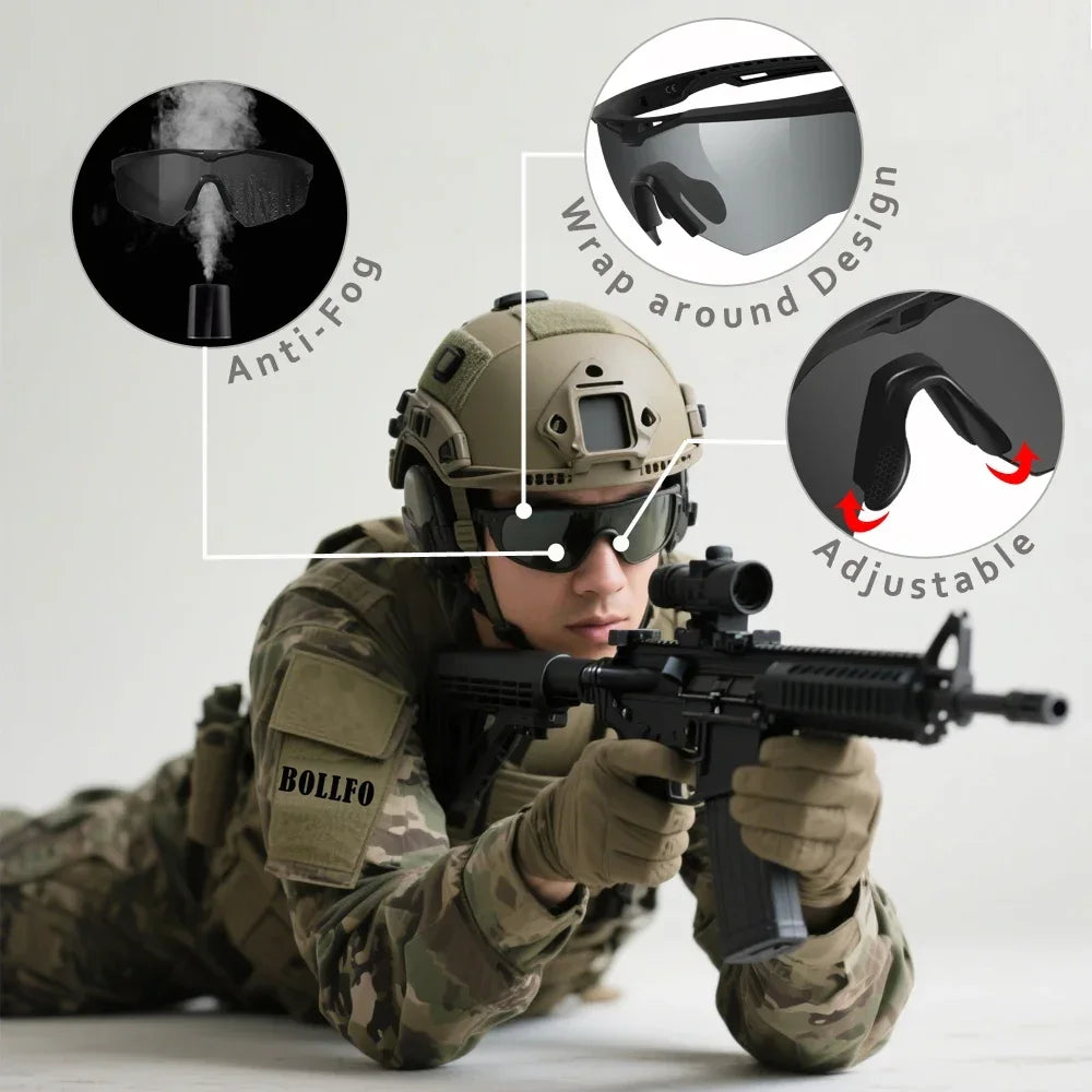 3 Lens Impact-Resistant Shooting Glasses 2.5mm Military Tactical Glasses Anti-Fog Windproof Road Cycling Goggles Antiparras