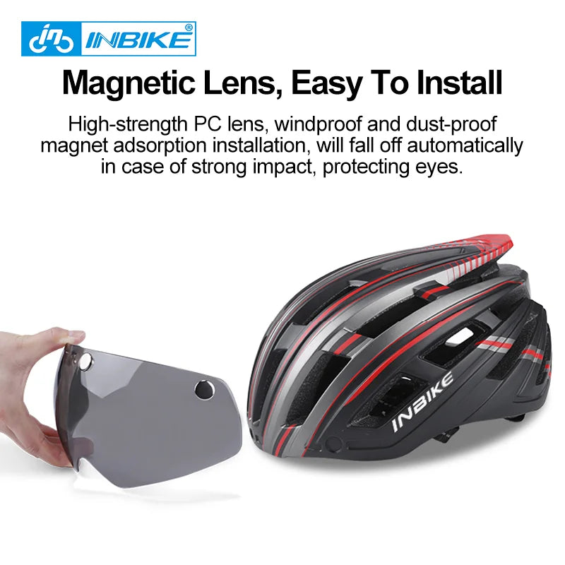 Capacetes de bicicleta INBIKE para homens com luzes ultraleve equitação ao ar livre óculos magnéticos capacete de ciclismo homem acessórios de bicicleta