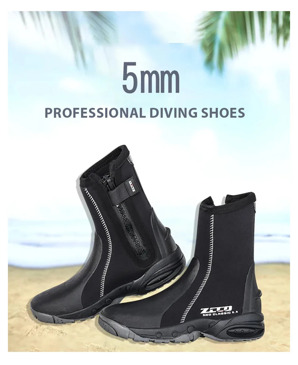 5mm Neoprene Dive Boots Wetsuit Side Zipper Men Women Snorkeling Scuba Diving Shoes Boots Water Sports Accessories