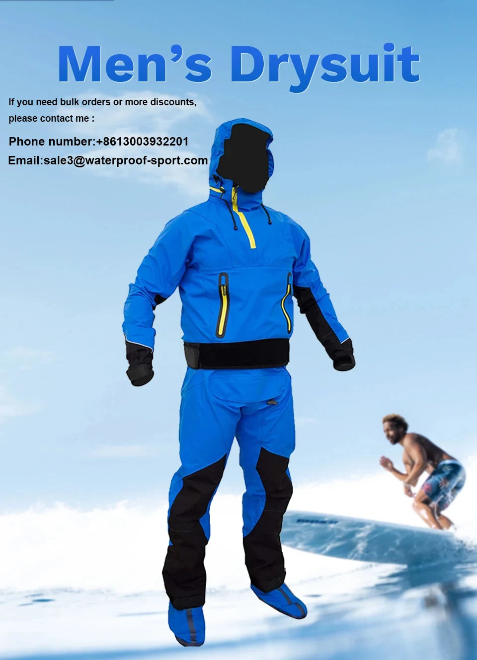 Waterproof Breathable  Surfing Drifting  Kayaking Rescue Sailing Ocean Outerdoor Sport One Piece Men's Dry Suit