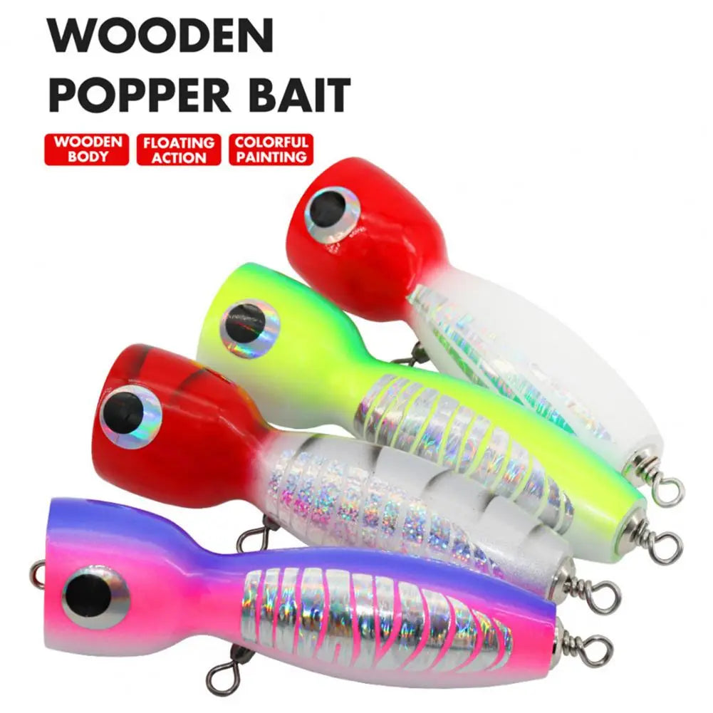 17cm/80g Oversize Bowl Mouth Colorful Painting Lure Bait 3D Big Eyes Sea Fishing Wooden Popper Fake Bait Fishing Supplies