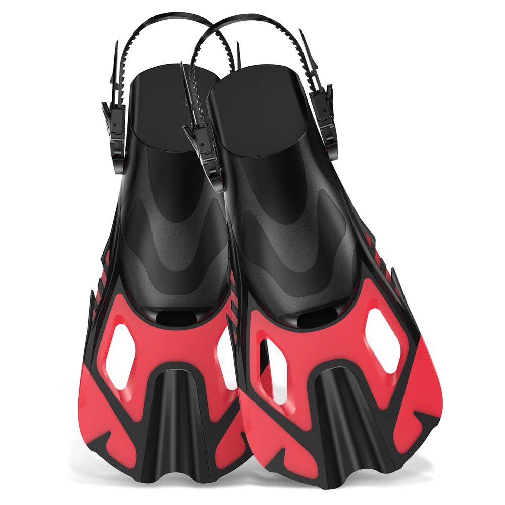 Snorkel Fins Swim Fins Travel Size Short Adjustable for Snorkeling Diving Adult Men Women Unisex Open Heel Swimming Flippers