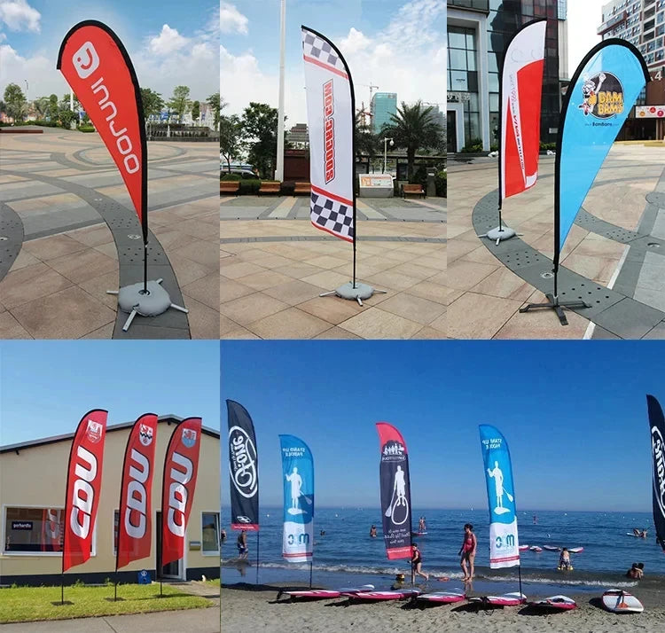 Custom Printing Outdoor Promotional Tear Drop Flags Banner Advertising Business Wind Flying Beach Teardrop Nobori Feather Flag