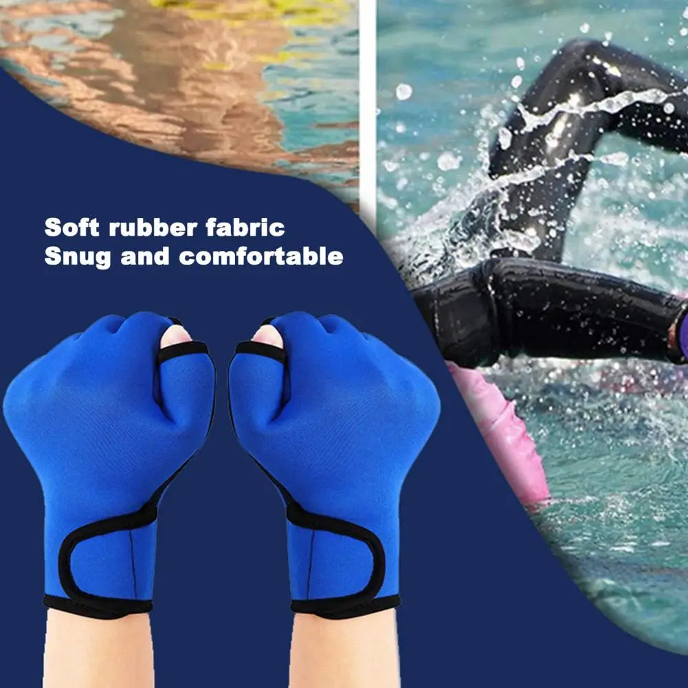 1 Pair Swimming Gloves Water Resistance Adjustable Wrist Strap Half Finger Aquatic Swimming Webbed Gloves for Water Sports