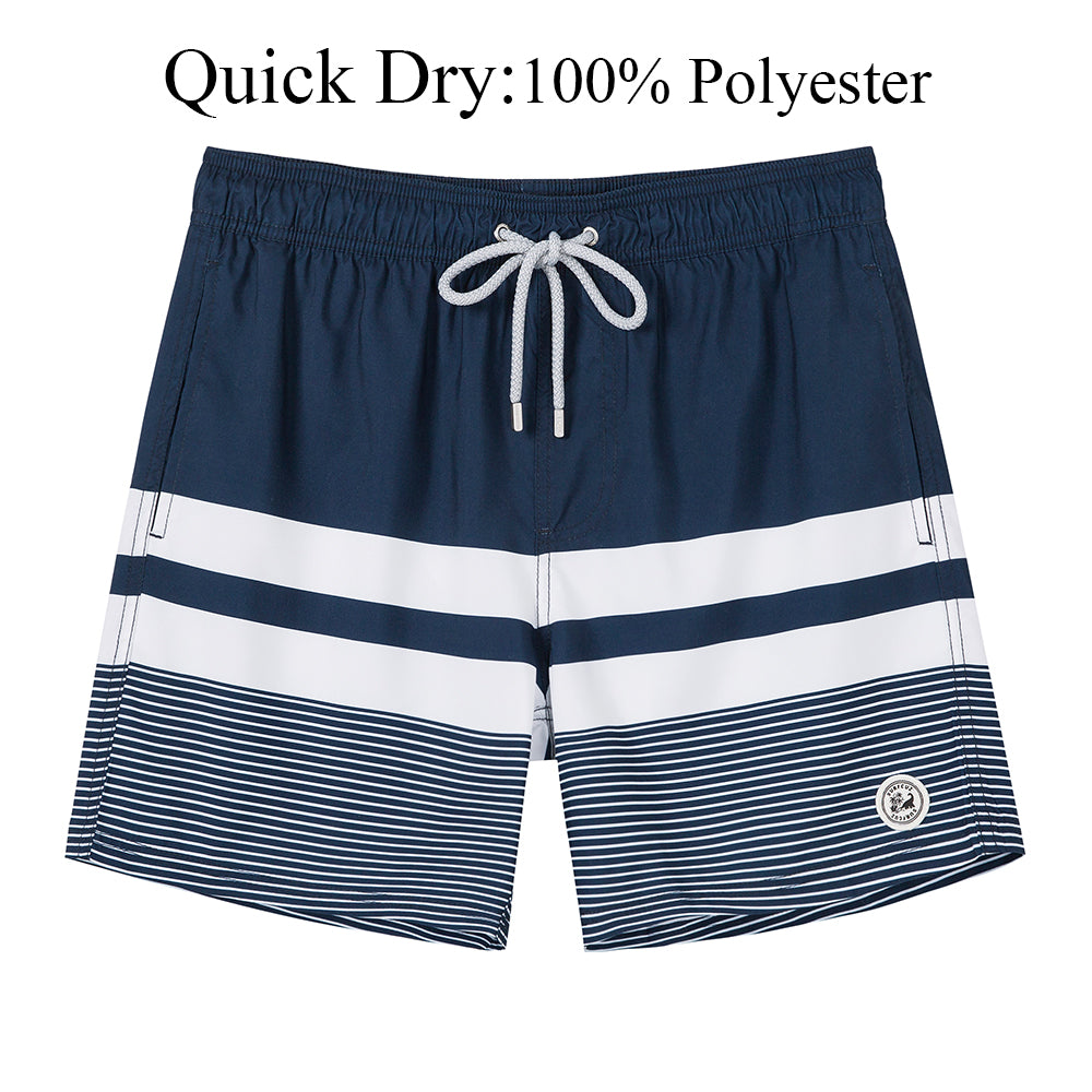 SURFCUZ Mens Swim Shorts Striped Quick Dry Beach Board Shorts with Mesh Lining Summer Male Swimwear Swimming Trunks for Men