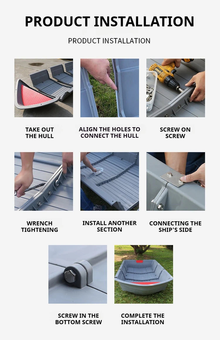 Modular PPR Folding Boat w/Silicone Seals & Air Bow Outboard-Ready Fishing Skiff w/Stainless Hardware Leak-Proof Assembly Craft