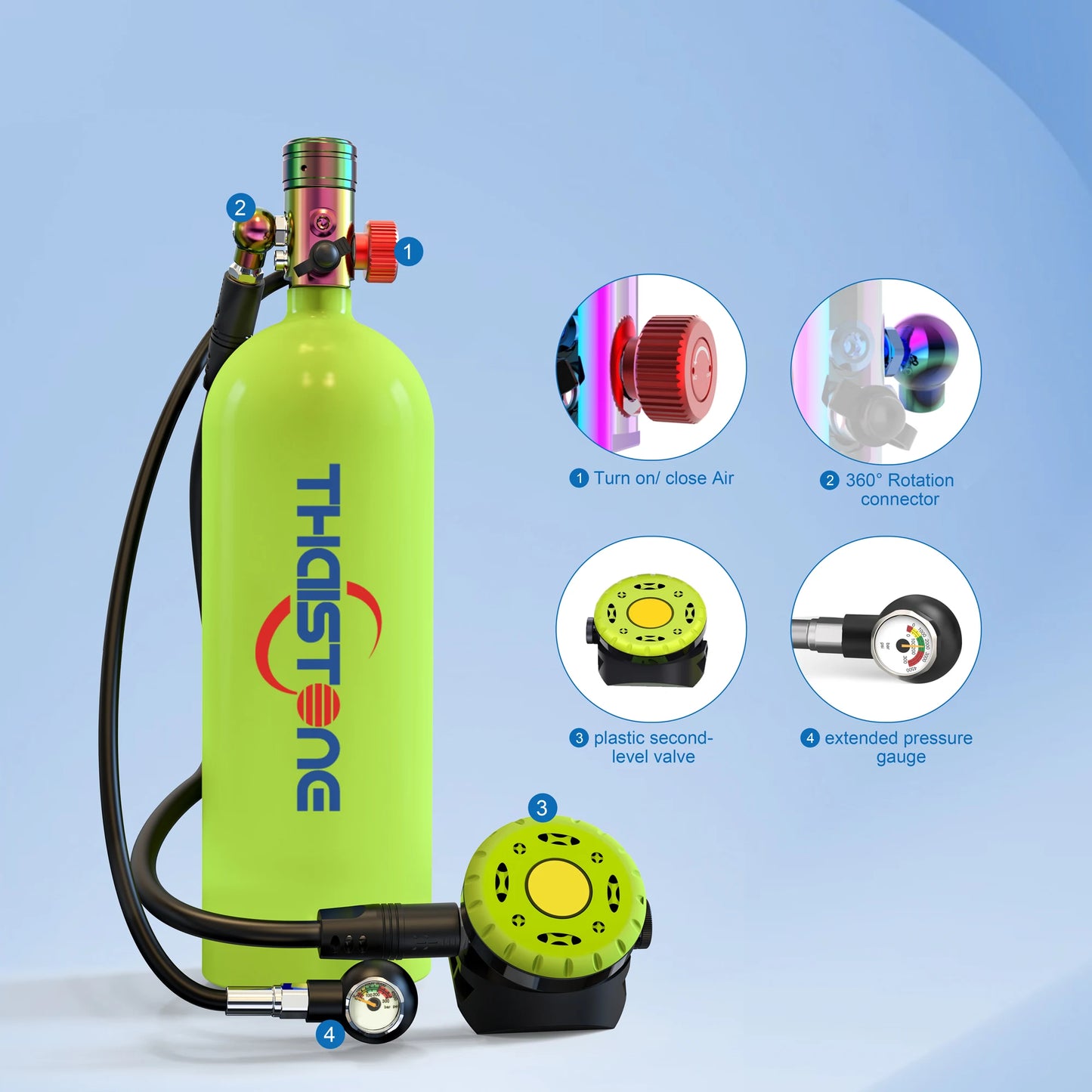THAISTONE-Scuba Diving Air Tank, Underwater Breath Air Tank, Oxygen Tank, Snorkeling Equipment, 2.3L, 30-35 Minutes