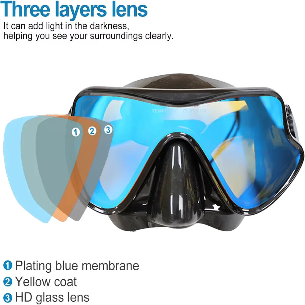 Snorkeling Mask Diving Goggles Full Wet Silicone Foldable Tube Mirror Tempered Glass Len Diving Mask Travel Size With Case