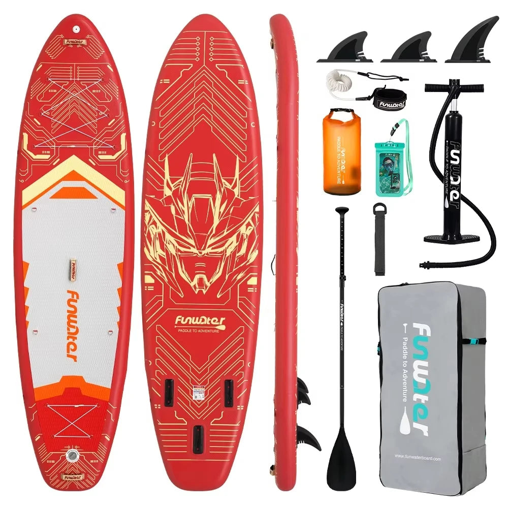 FunWater SUPFW50A 11'6" Inflatable SUP Board 200kg Capacity | Triple Fin System, Anti-Slip EVA Deck & Bungee - 13.3kg for Surf a