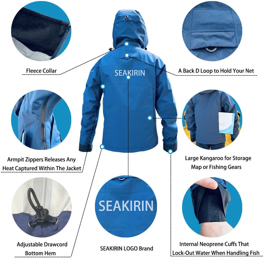 Waterproof Fishing Rain Suit Set Insulated Waist Wader and Hooded Wading Jacket Winter Sailing Clothing for Men&Women Navy Blue