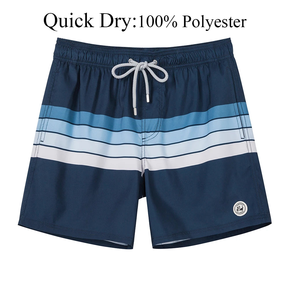 SURFCUZ Mens Swim Shorts Striped Quick Dry Beach Board Shorts with Mesh Lining Summer Male Swimwear Swimming Trunks for Men
