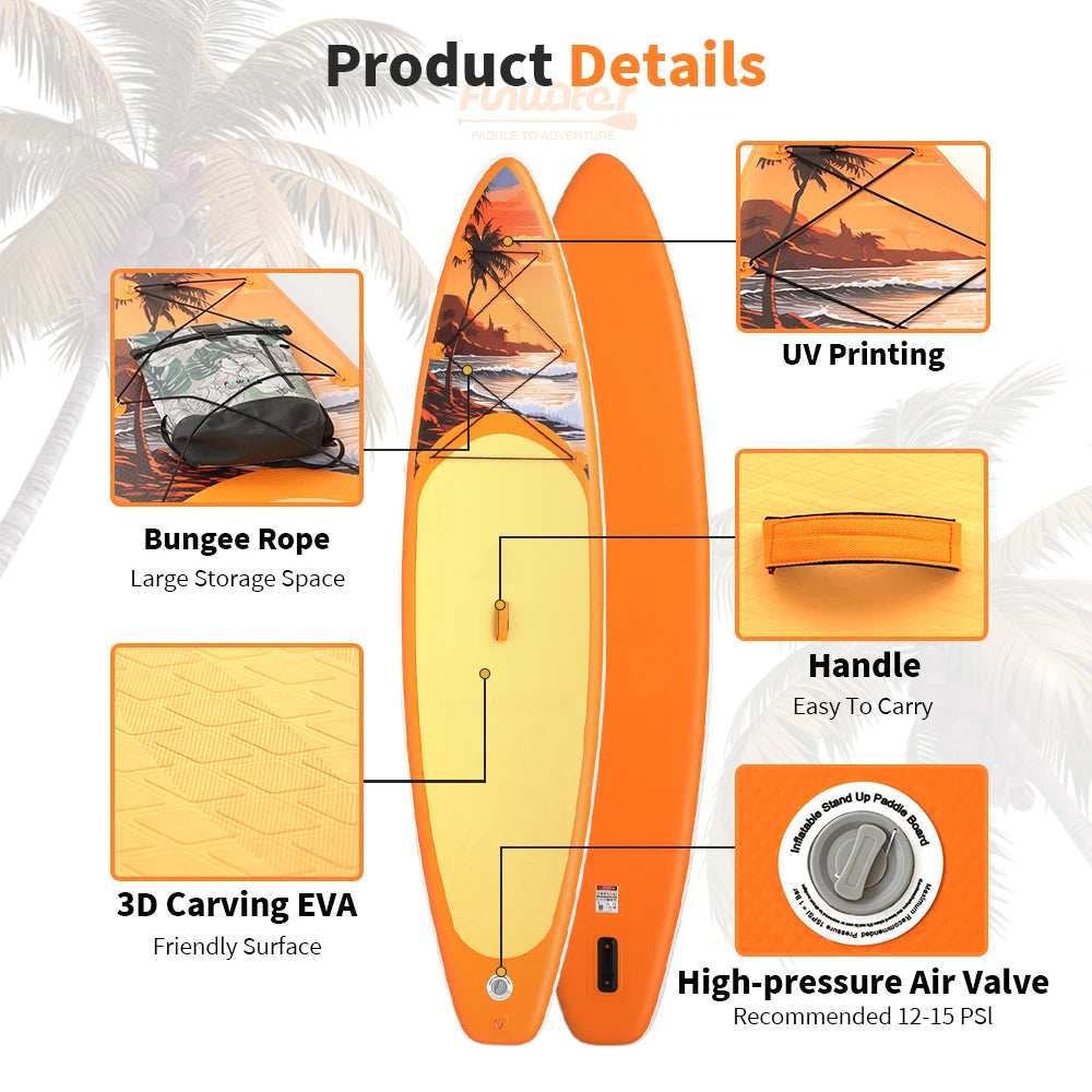 FUNWATER Inflatable SUP Board 11' Stand Up Paddle Board with Accessories, Paddle Surf Board for Lake Sea Beginners Feath-R-Lite