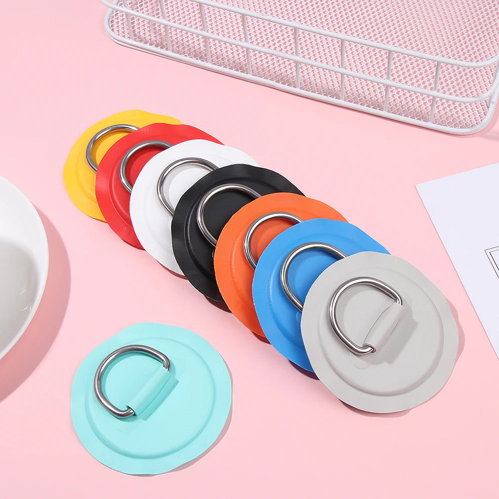 1/4Pcs 8cm Surfboard Dinghy Boat PVC Patch With Stainless Steel D Ring Deck Rigging Sup Round Ring Pad Boat Kayaking Accessorie