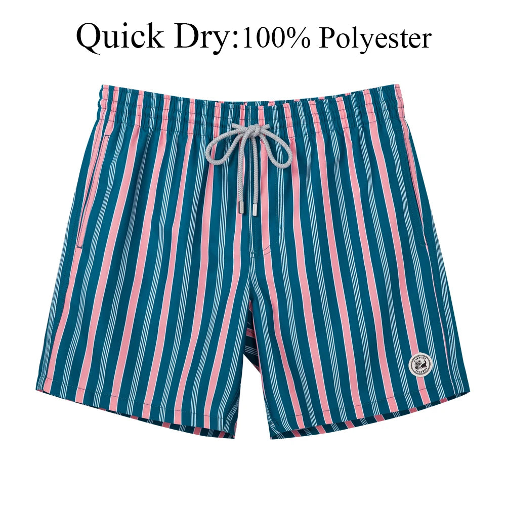 SURFCUZ Mens Swim Shorts Striped Quick Dry Beach Board Shorts with Mesh Lining Summer Male Swimwear Swimming Trunks for Men