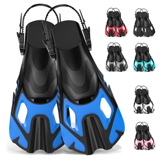 Snorkel Fins Swim Fins Travel Size Short Adjustable for Snorkeling Diving Adult Men Women Unisex Open Heel Swimming Flippers
