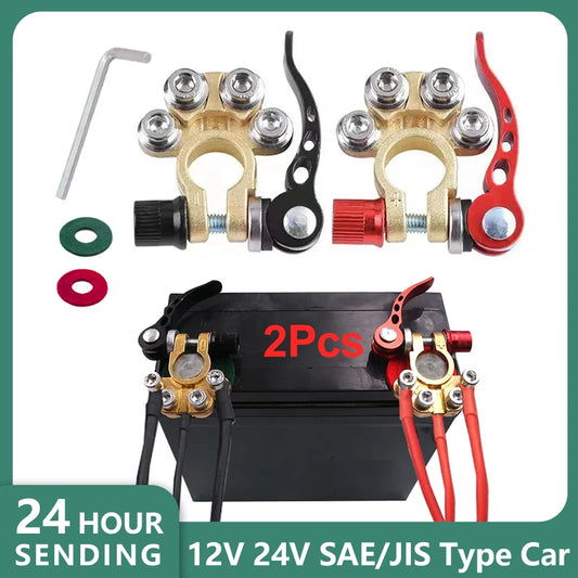 1 Pair Quick Release Terminal Connectors Copper Clip 12V/24V Car Battery Terminals Top Post Wire Cable Clamp Screw Auto Parts