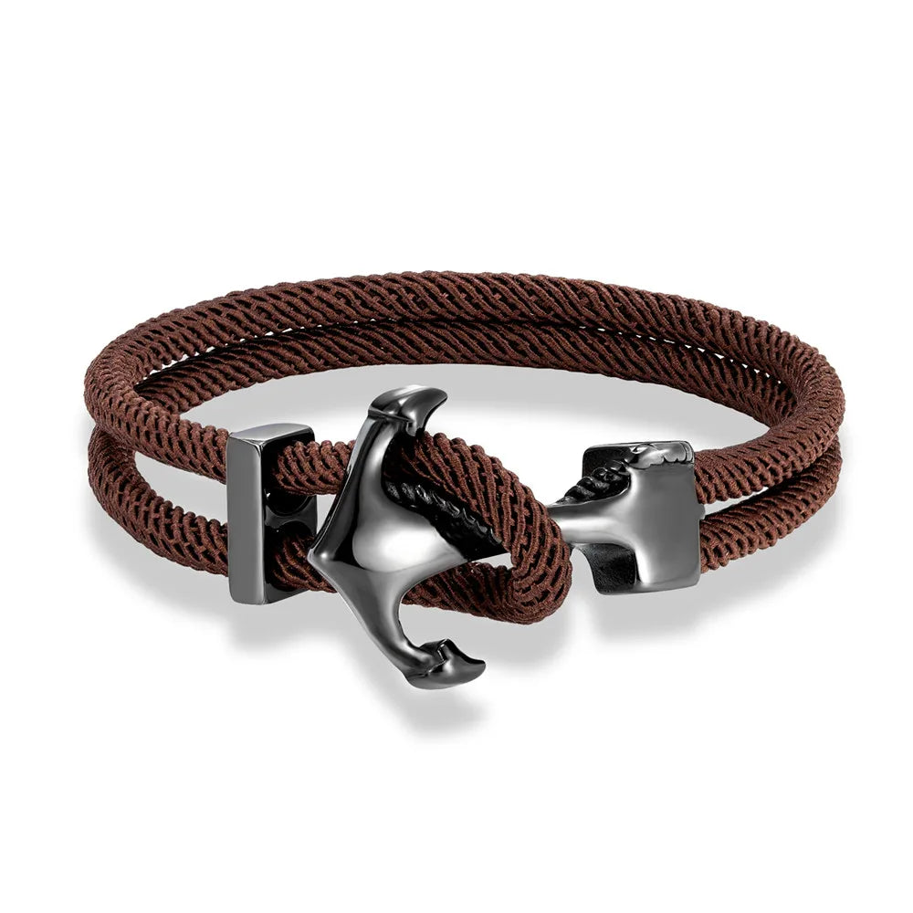 MKENDN Navy Anchor Bracelets Men Double strand Nautical Rope Bracelet Women Black Stainless Steel Surfer Sport Hook