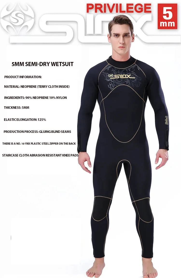 5mm Men's Wetsuit Thicken Long Sleeve Diving Clothing Sub Fishing Neoprene Surf Snorkeling Swimwear Sailing Suit Beach Equipment