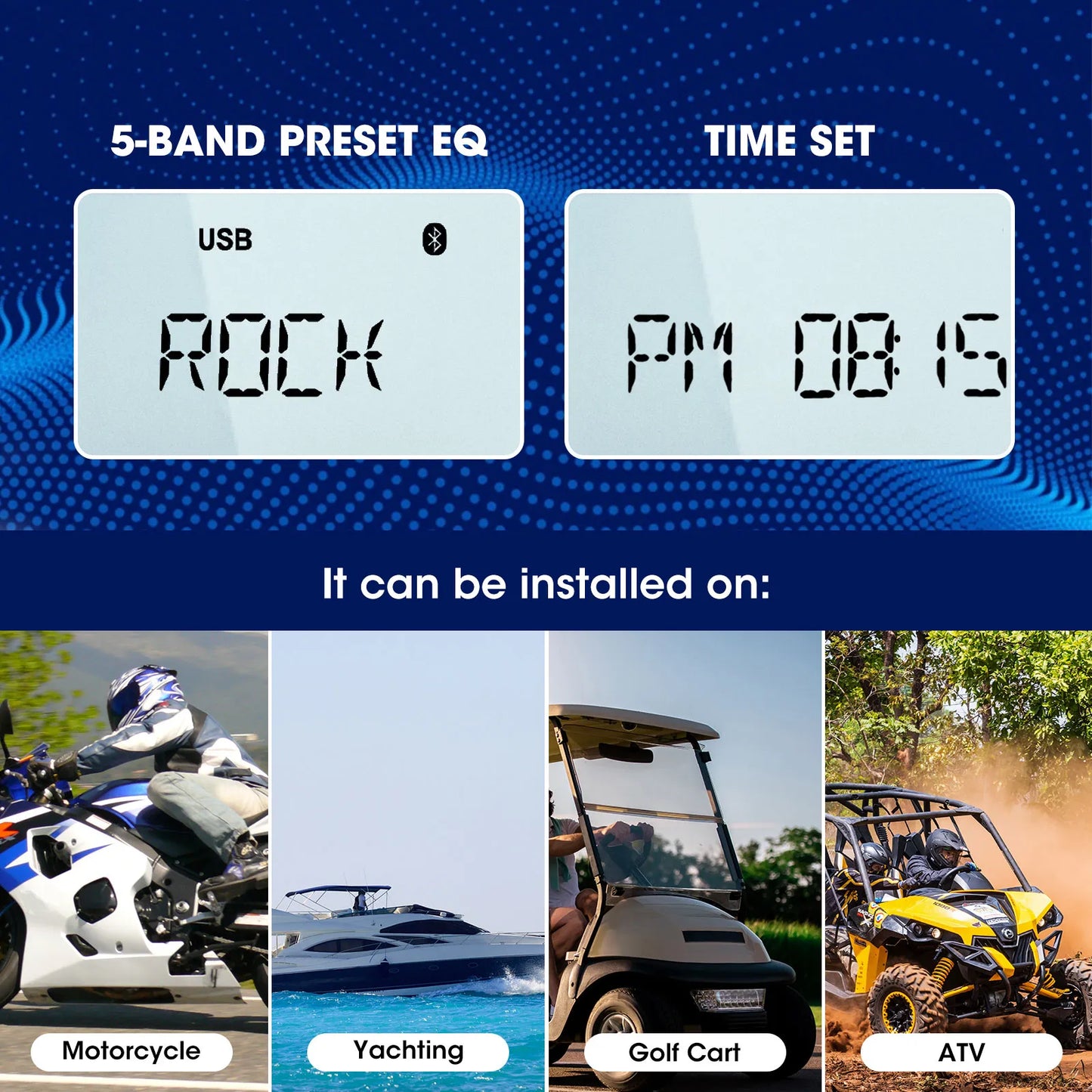 GRANDnavi Bluetooth Marine Stereo Boat Radio FM AM Digital Media Audio Player Waterproof For Yacht ATV UTV Golf Cart Motorcycle