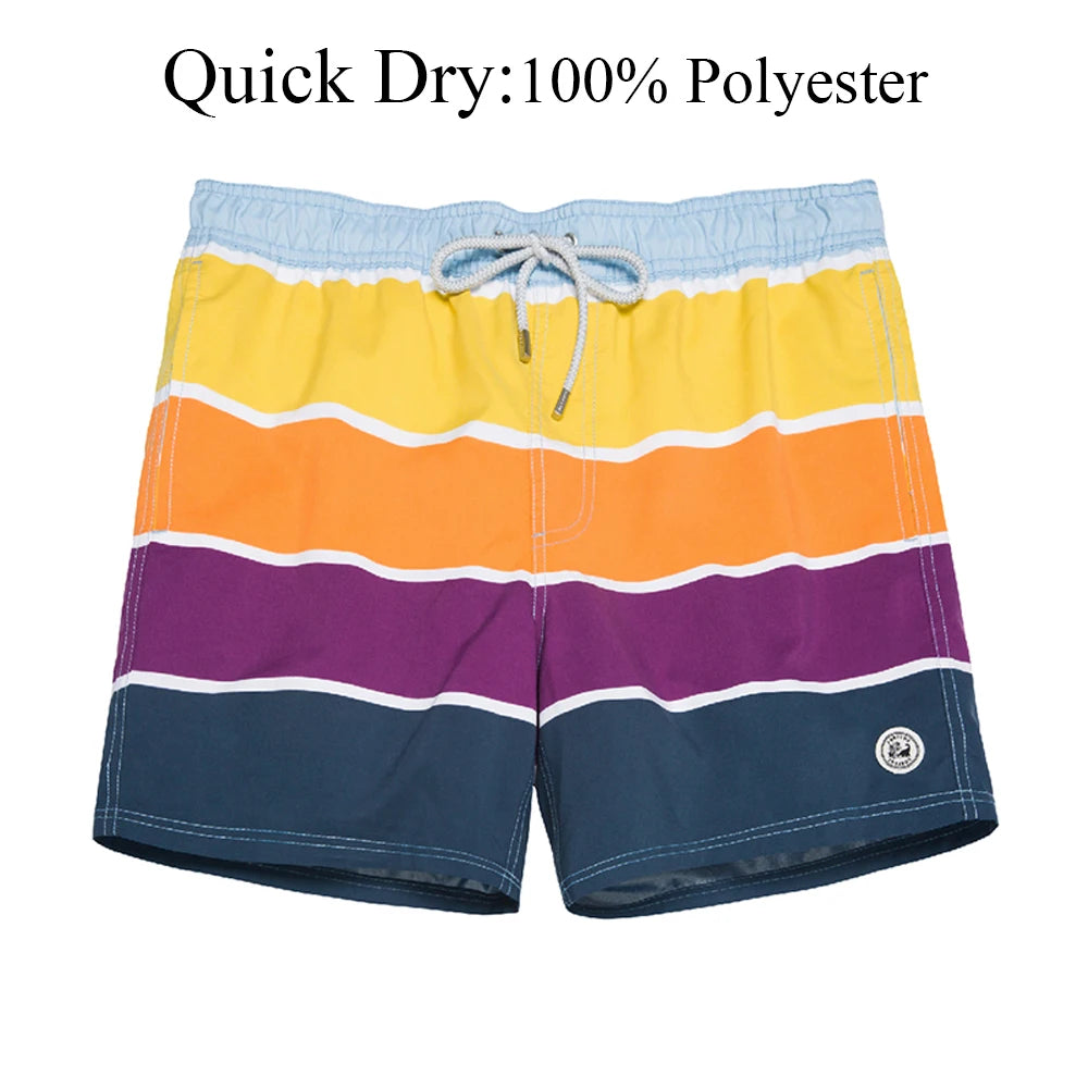 SURFCUZ Mens Swim Shorts Striped Quick Dry Beach Board Shorts with Mesh Lining Summer Male Swimwear Swimming Trunks for Men