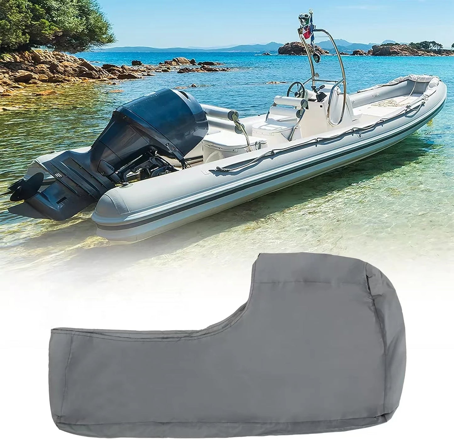 Grey Universal Waterproof 6-225HP Outboard Motor Engine Boat Cover 210D Oxford Fabric Dustproof Cover Marine Engine Protector