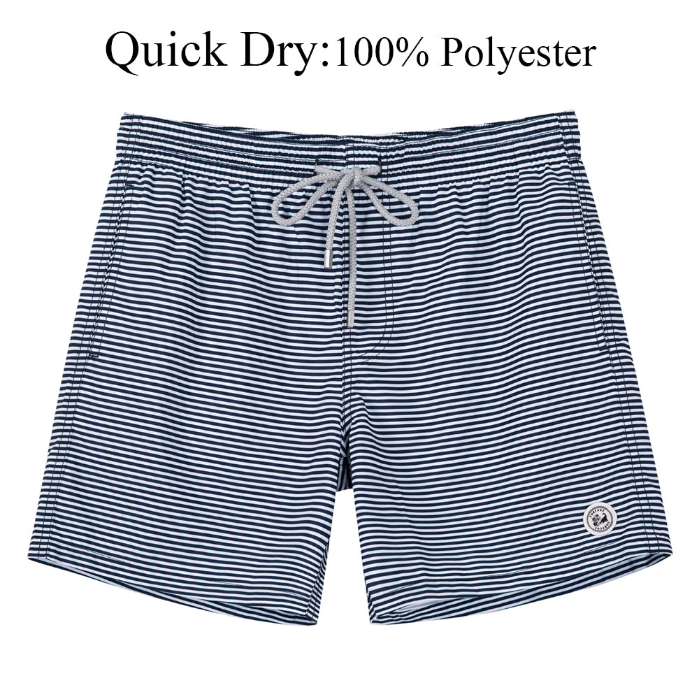 SURFCUZ Mens Swim Shorts Striped Quick Dry Beach Board Shorts with Mesh Lining Summer Male Swimwear Swimming Trunks for Men