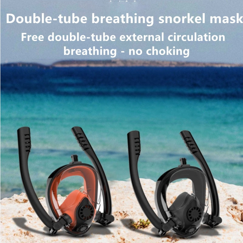 Snorkeling Mask Double Tube Silicone Full Dry Diving Mask Adult Swimming Mask Diving Goggles Self Contained Underwater Breathing