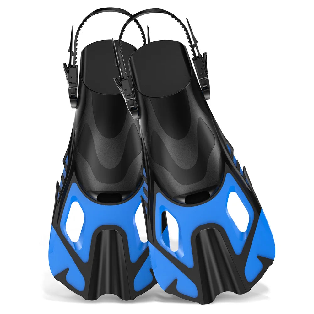Snorkel Fins Swim Fins Travel Size Short Adjustable for Snorkeling Diving Adult Men Women Unisex Open Heel Swimming Flippers