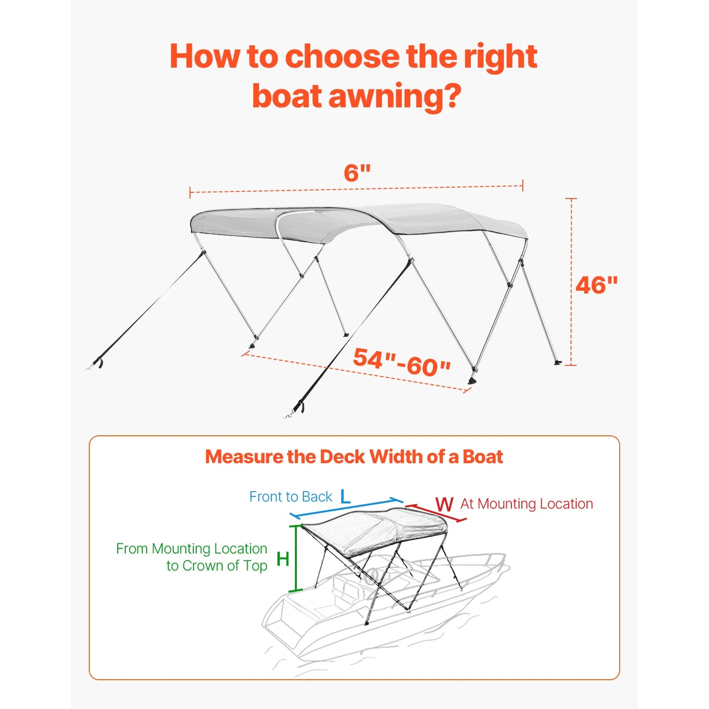 SucceBuy 3 Bow Boat Bimini Tops 600D Polyester Canopy with Aluminum Alloy Frame, Waterproof&Sun Shade Awning Canopy Fit for Boat