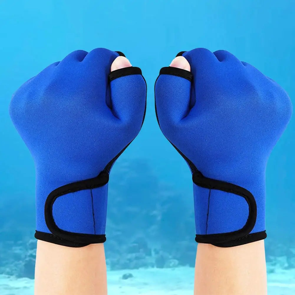 1 Pair Swimming Gloves Water Resistance Adjustable Wrist Strap Half Finger Aquatic Swimming Webbed Gloves for Water Sports