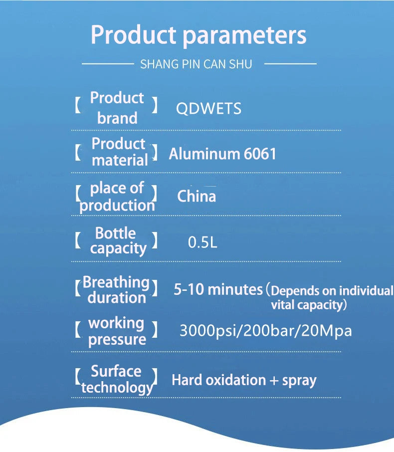 Mini Scuba Diving Tank Equipment Dive Cylinder with 5-10Minutes Capability 0.5 Litre Capacity with Refillable Design QDWETS