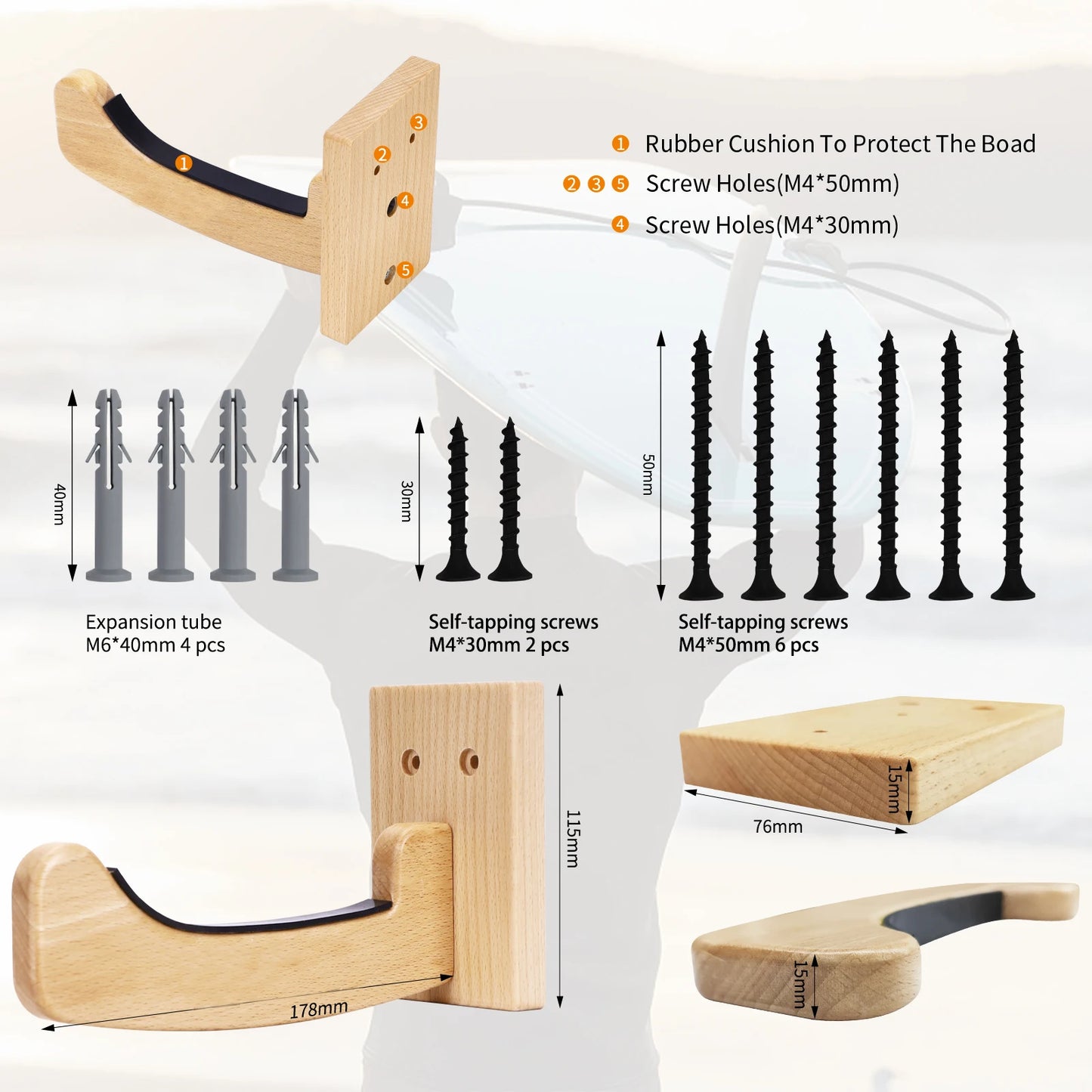 Surfboard Rack for Wall, Surfboard Hanger for Long Boards and Short Boards Works Indoor and Outdoor Display